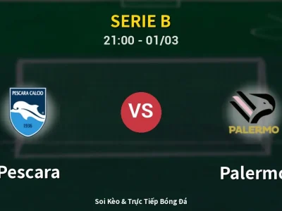 🔴 Trực Tiếp: Pescara 1-1 Palermo – Link Xem Serie B (Full HD)